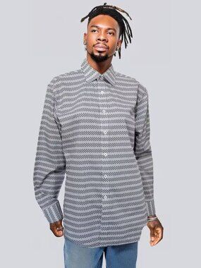 Men's Geometric Fish Print Button Down Shirt | Men's Casual Dress Shirt | LARGE